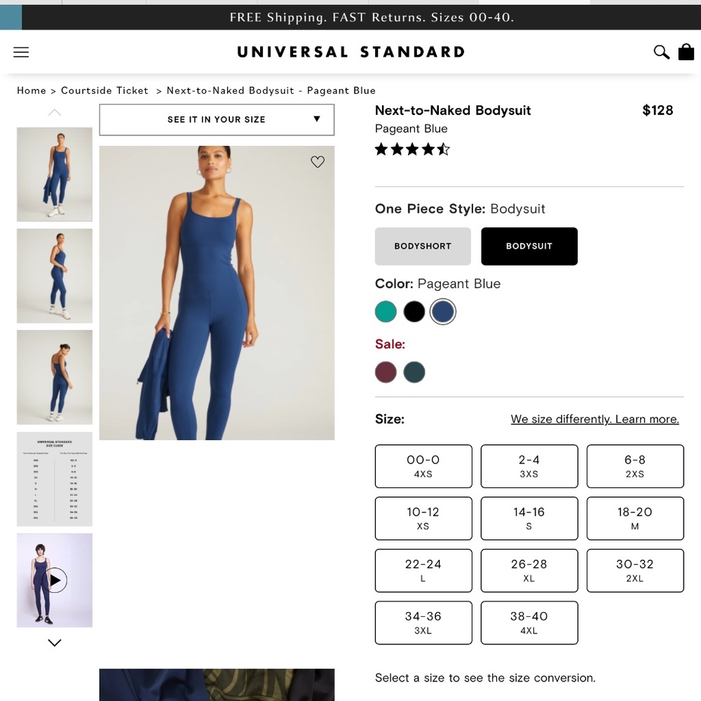 Like New Universal Standard Next To Naked Bodysuit Size M 18/20,  Navy